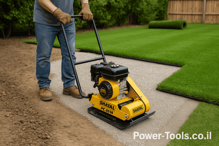 הידוק אדמה עם מהדק לדשא סינטטי - הכנת תשתית מקצועית