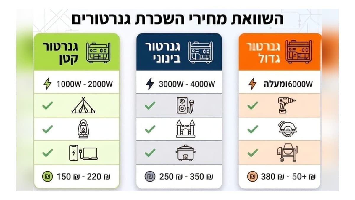מחירון השכרת גנרטורים - Power-Tools