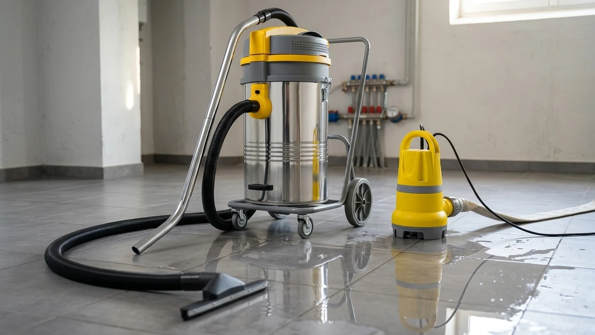 שאיבת אבק בטון ומים תעשייתיים - Power-Tools שואב אבק לבטון וחריצים - שאיבת בוצת בטון ומים מלוכלכים באמצעות פיית שאיבה תעשייתית רחבה מ-Power-Tools