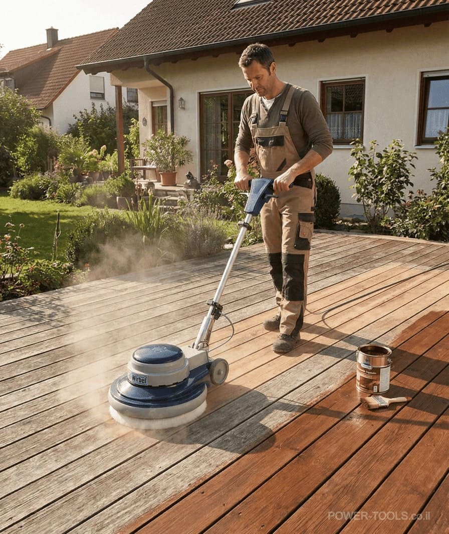 חידוש וליטוש דק עץ בחצר כהכנה למכירה חידוש וליטוש דק עץ בחצר כהכנה למכירה